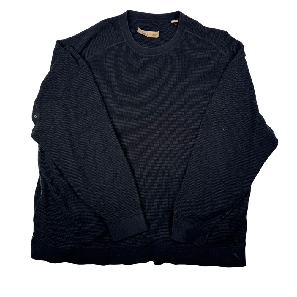 Tommy Bahama XXL Cotton Cashmere Waffle Knit Crewneck Sweater Charcoal Black